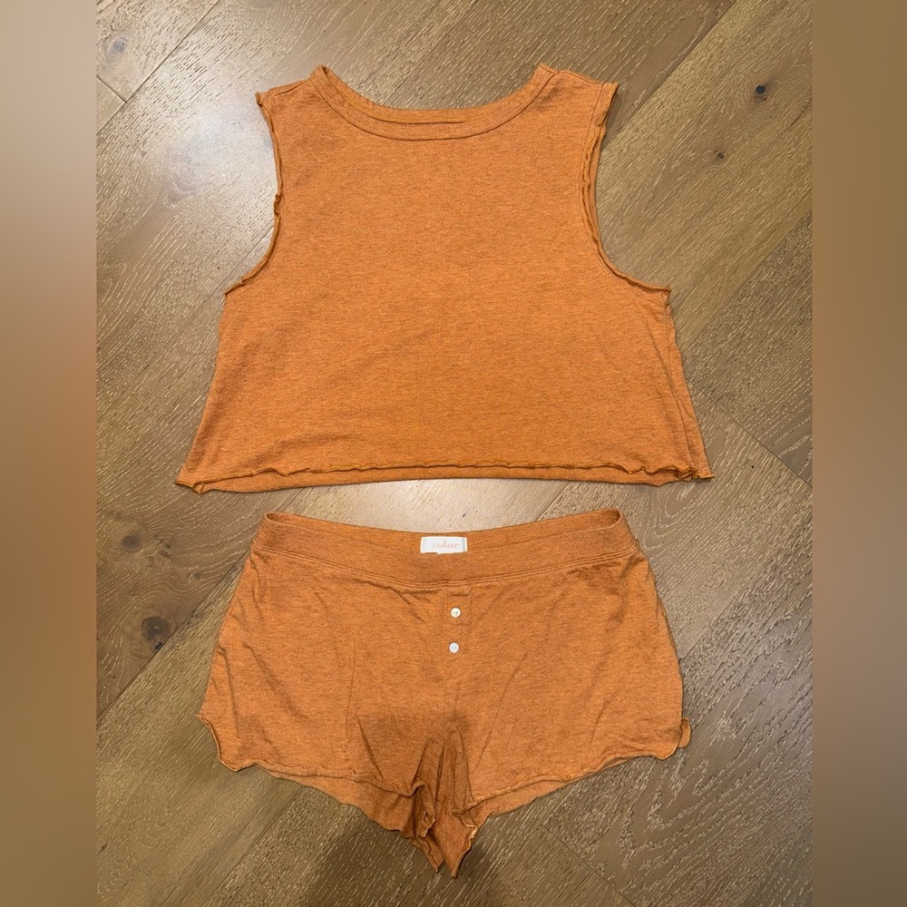 Colsie Orange Ribbed Tank & Short‎ Sleep Set